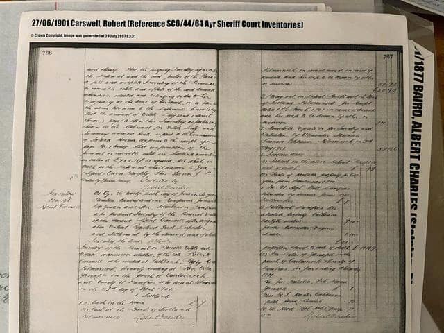 photo of 1901 Robert Carswell Ayr Sherrif Court Inventories
