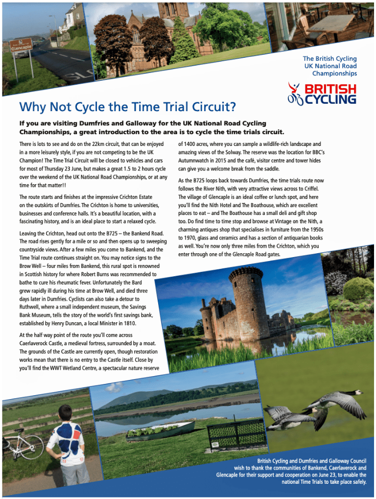 Dumfries and Galloway Council's Promotional poster showing the Caerlaverock Loop cycle trials route to try