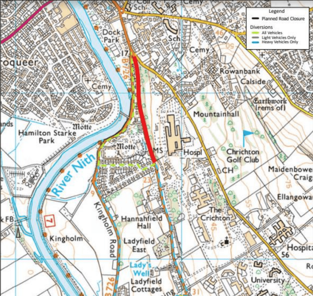 Map Road closure B725
